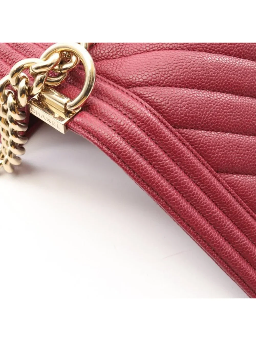 Chanel Shoulder Bag Boy Wine Red Caviar Leather Boy Stitch Chain